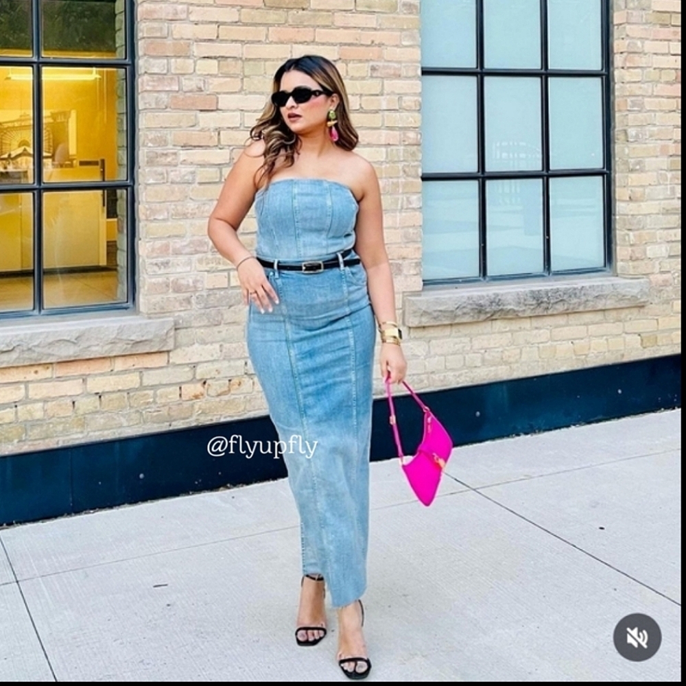 Zara Blue Denim Straight Midi Skirt - Picture 8 of 13